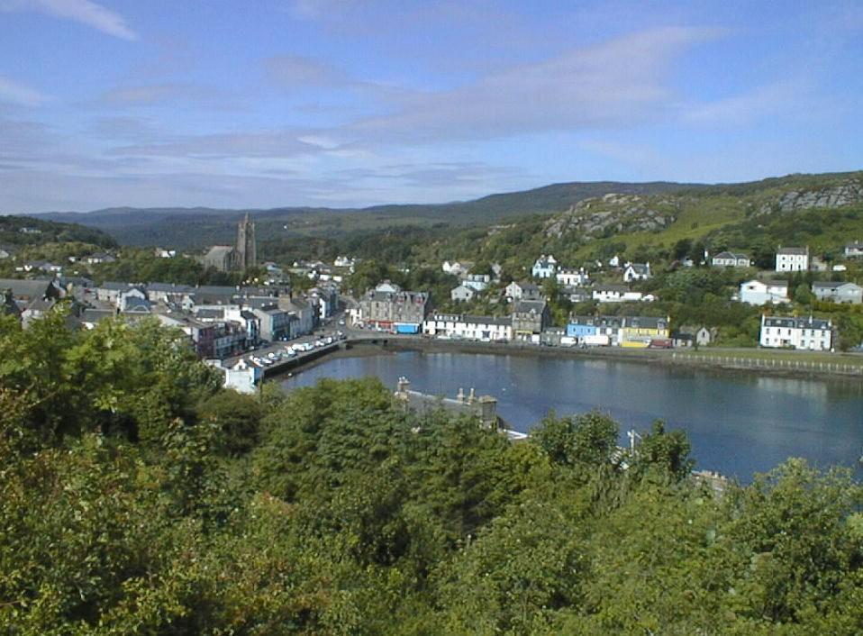 Photo taken above Tarbert and shows the harbour and village