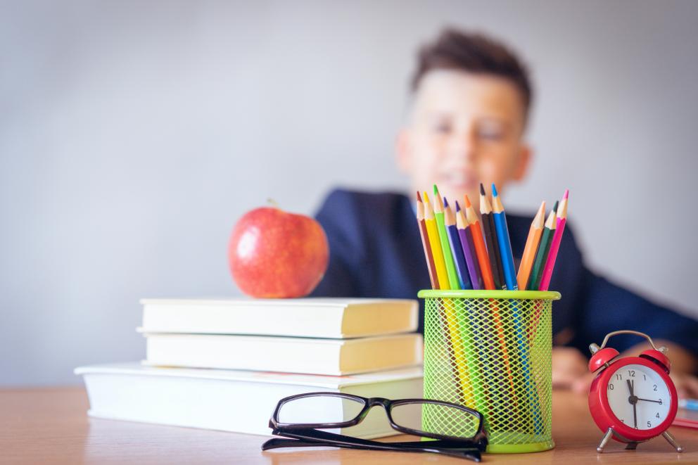 Desk with school stationary