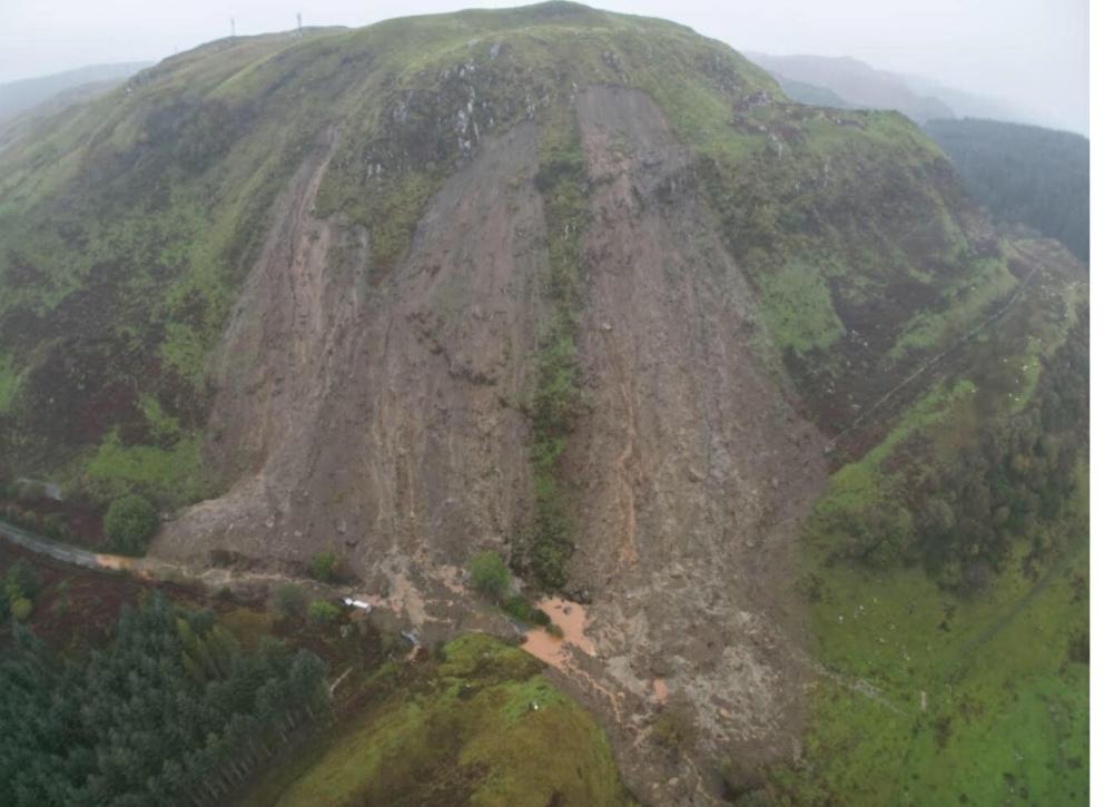 Image shows the landslip at Ardfern 