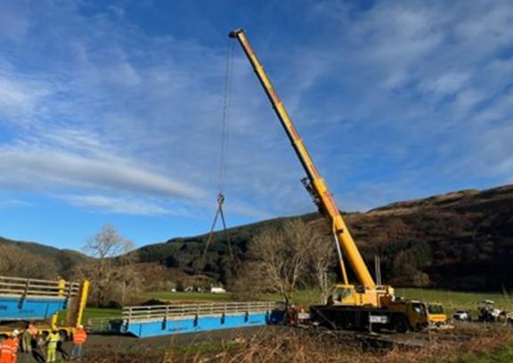 The new Balliemore Bridge being lowered into place