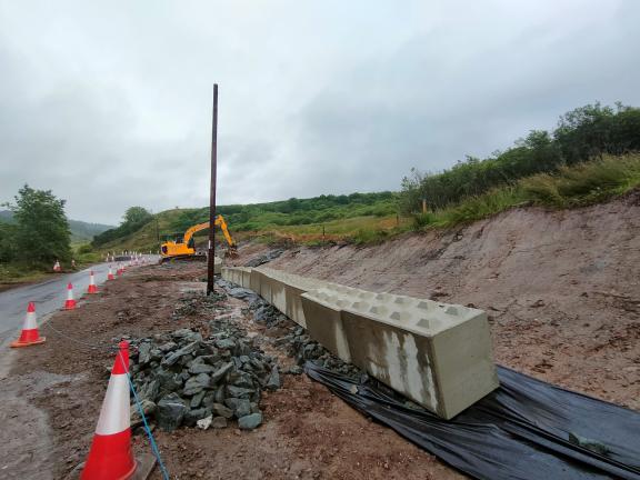 Road and upslope during works