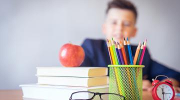 Desk with school stationary