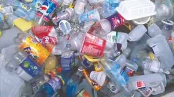 recycling materials - plastic bottles, pots, tubs and trays