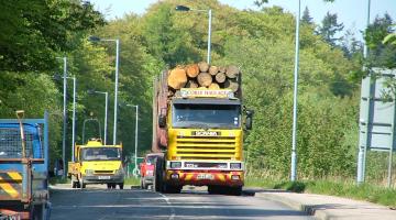 Timber lorry on a main road