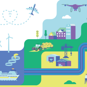 Rural Growth Deal cartoon including ferry, drone, wind towers and more